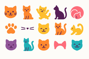 Cat icon set. Playful flat icons collection for pet lovers and feline enthusiasts.