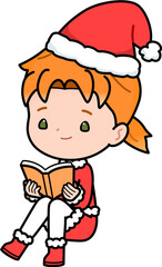 boy with santa hat reading book