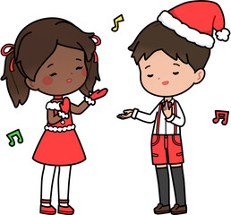 boy and girl singing carol