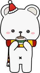 polar bear drinking from a hot chocolate cup