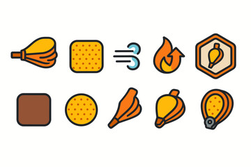 Camping, outdoors flat icon set. Campfire, backpacking, hiking essentials icons collection