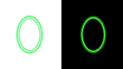 Abstract glowing oval portal with a bright green neon effect on black background