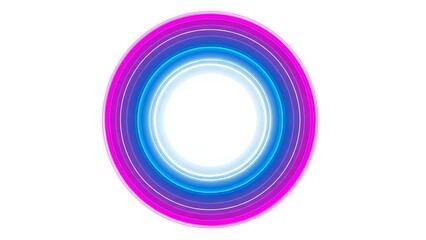 Abstract neon oval with vibrant blue and magenta light trails on white background