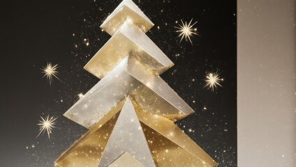 Geometric Christmas Tree Decoration with Twinkling Lights and Stars.