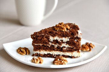 A slice of homemade walnut cake