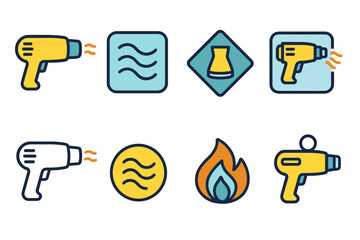 Heating and cooling linear icon set. Climate control and energy symbols collection
