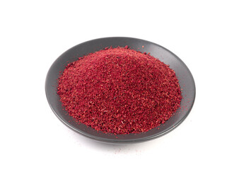Sumac Powder Isolated, Red Sumach Ground Seasoning, Dry Sumak, Crushed Typhina Seeds