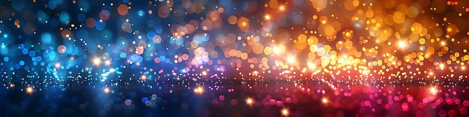 Panoramic Bokeh Lights in Blue and Orange Gradient Background