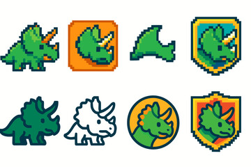 Dinosaurs icon set: cute pixel icons in retro style for games and apps