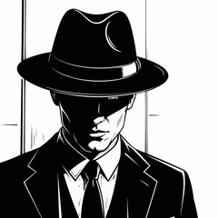 Mysterious Man in Hat and Suit - A Noir Character Portrait.
