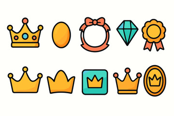 Awards, crowns outline icon set. Medals, prizes, badges, royalty icons collection