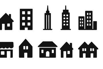 Obraz premium Building and home solid icon set. Architecture, real estate solid icons collection.