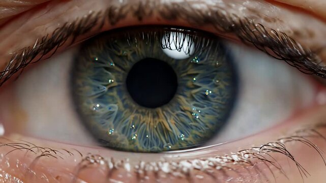 The iris interior surface, revealing radial fibers contracting in slow coordinated motion as the pupil adjusts size. Pigment granules shimmer subtly within the stroma