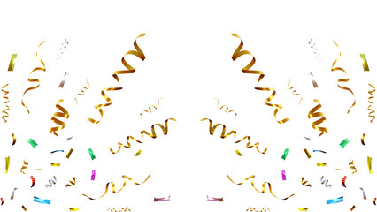 Festive Serpentine Streamers: A vibrant display of golden serpentine streamers and confetti, cascading gracefully, creating a festive atmosphere. A visual representation of jubilant moments.