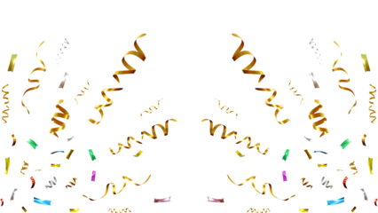 Festive Serpentine Streamers: A vibrant display of golden serpentine streamers and confetti, cascading gracefully, creating a festive atmosphere. A visual representation of jubilant moments.