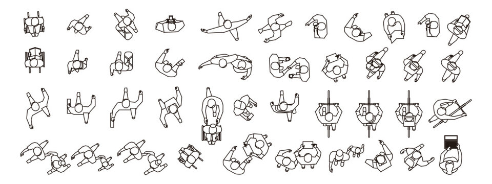 Editable Vector Top-View Walking People, Architecture and Landscape Design Figures