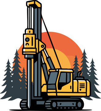 Heavy Construction Drilling Rig Piling Machine Vector Illustration