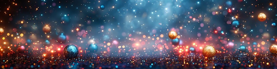 Panoramic View Of A Festive Celebration With Colorful Bokeh Lights And Balloons