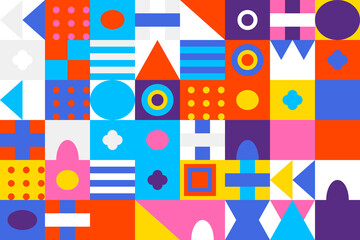 Fototapeta premium Geometric shapes in a vibrant, colorful mosaic pattern with playful design elements
