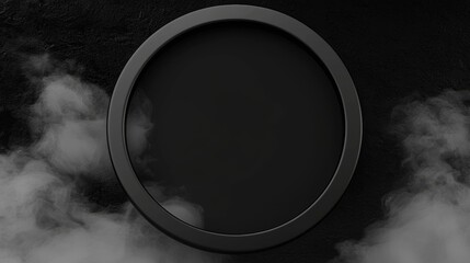 A black circle with a white border.