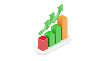 3D Bar Chart with Arrows Showing Growth and Success
