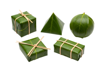 Traditional leaf wrapped packages isolated on white isolated on transparent background