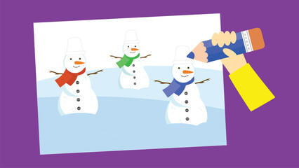 Snowman holding a bottle of water. Vector illustration in flat style