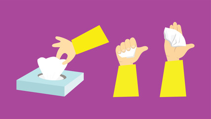 Vector illustration of hands throwing paper tissues into a ballot box. Flat design style.
