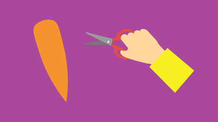 Scissors cutting a carrot. Vector illustration in flat design style.