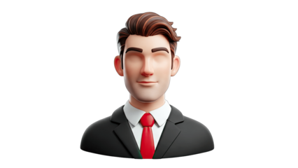 3D Businessman Smiling in Suit and Tie on White Background