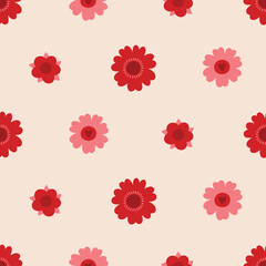 Valentine's Day seamless pattern with bright flowers on white background. Perfect for wallpaper, gift paper, romantic greeting cards. Vector hand drawn illustration