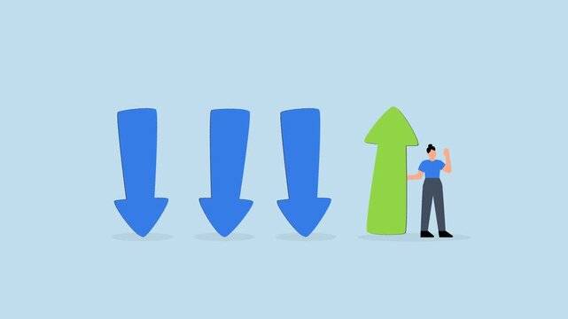 Change management, 4k animation of businesswoman change arrow direction for good.