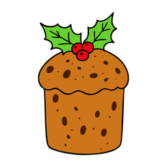 Dibujo sencillo con líneas de panettone con hojas y bayas de acebo para tarjetas y felicitaciones de Navidad © teracreonte