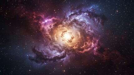 Fototapeta premium Epic Colorful Nebula with Glowing Core — High-Resolution Cosmic Explosion of Stars and Interstellar Gas Clouds for Sci-Fi Concept Art, Wallpaper, Poster, and Background