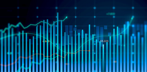 Abstract Financial Technology Background with Blue Forex Charts and Rising Trends,Digital Stock Market Trading Chart with Bullish Growth Arrows and Financial Data Analysis,Rising, profit,