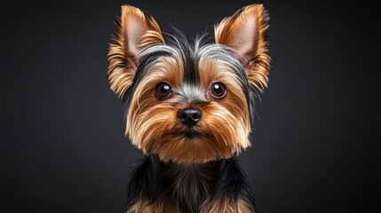Yorkshire Terrier Portrait Expressive Eyes and Playful Nature on a Soft Neutral Gray Background