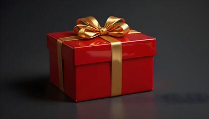 Fototapeta premium red gift box with gold ribbon, isolated on white background, soft spotlight, luxury holiday mood