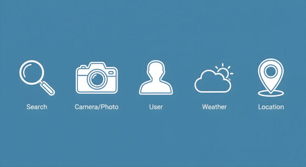 Set of Different Application Icons as Search Camera Photo User Weather and Location