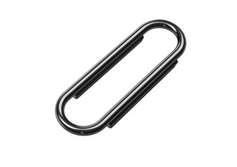 Shiny Silver Metal Paper Clip Object on a Clean White Background isolated on a transparent background