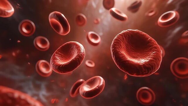 Translucent circulating tumor cells drifting through shimmering blood plasma with irregular membranes. Cinematic microscopic bio-visual ideal for science, biotech, and medical design.