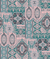 patchwork floral pattern with paisley and indian flower motifs. damask style pattern for textile and decoration,ikat pattern