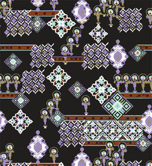 patchwork floral pattern with paisley and indian flower motifs. damask style pattern for textile and decoration,ikat pattern