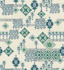 patchwork floral pattern with paisley and indian flower motifs. damask style pattern for textile and decoration,ikat pattern