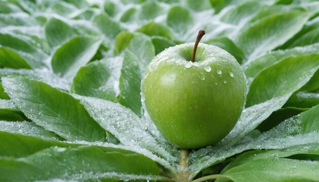 Frozen Polka Ice hap green apple as Surreal Art Objects with green leaf. 2