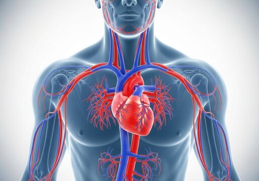 Anatomical illustration of the human heart and circulatory system