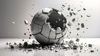 Black striped cracked ball black and white abstract art image