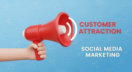 Boost your online presence: Cartoon hand with megaphone for social media marketing