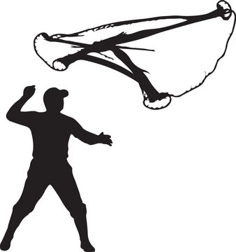 Silhouette of a baseball player throwing a ball on white background Keywords: baseball, player
