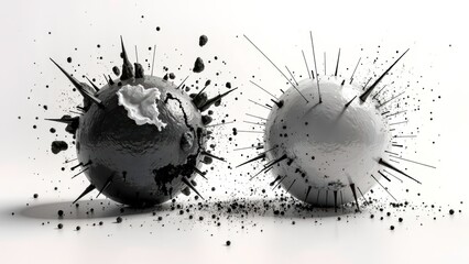Single ball explosion black and white abstract art image