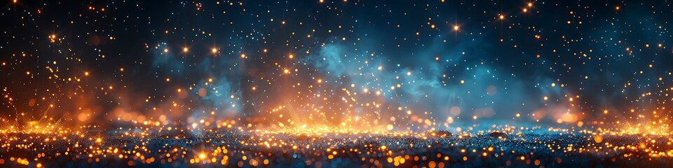 Panoramic View of a Galaxy with Glowing Stars and Nebulae